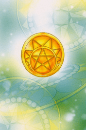 Tarotkaarten kleur Pentakels, Pentagrammen of Munten