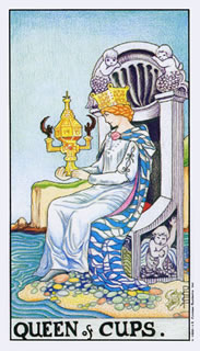 betekenis van de tarotkaart bekers koningin bij het kaartleggen met de Tarot