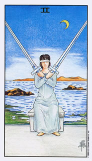 De betekenis van de tarotkaart zwaarden twee bij het kaartleggen met de Tarot